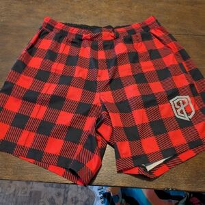 Born Primitive Red and Black Checkered Training Shorts